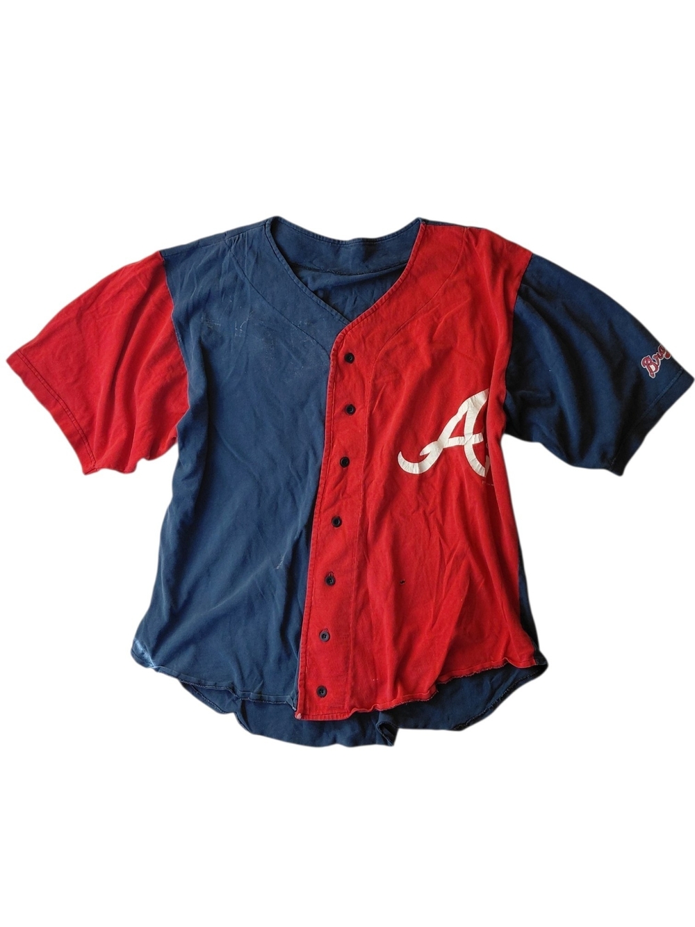 Vintage 90s Atlanta Braves Hank Aaron Split Jersey Button Up Shirt Boxy Fit